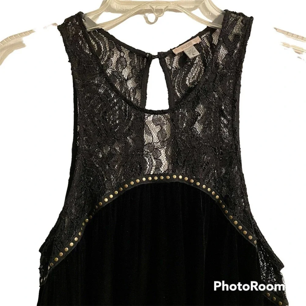 Urban Outfitters Ecote Womens Large Black Swing Dress Velvet Lace Studde… - Picture 4 of 7